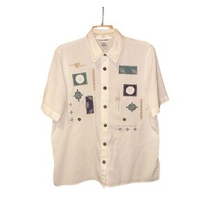 Alfred Dunner Art Blouse Size 12 White Embroidered Embellished Granny Cottage